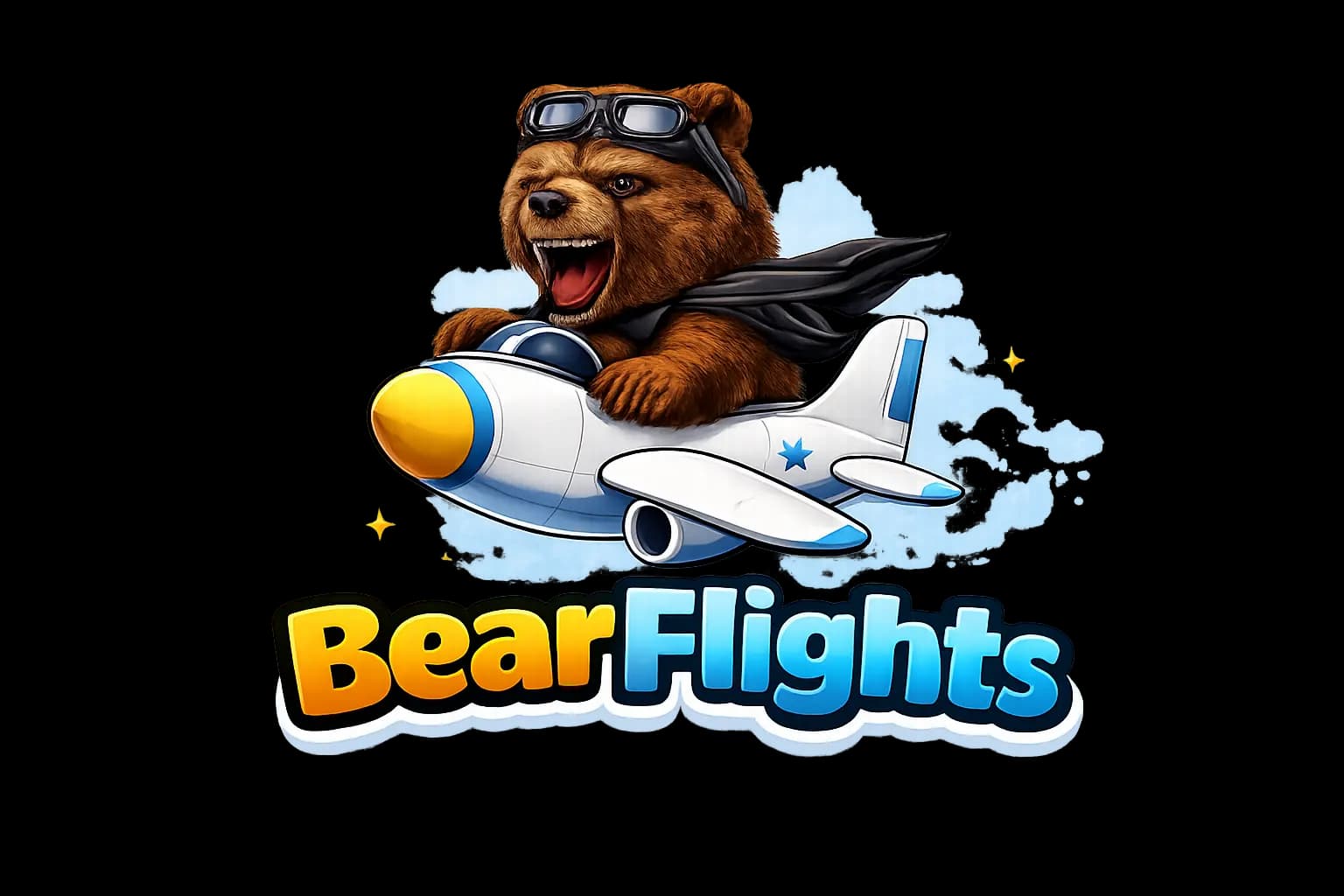 Bearflights logo- a wild bear in the sky